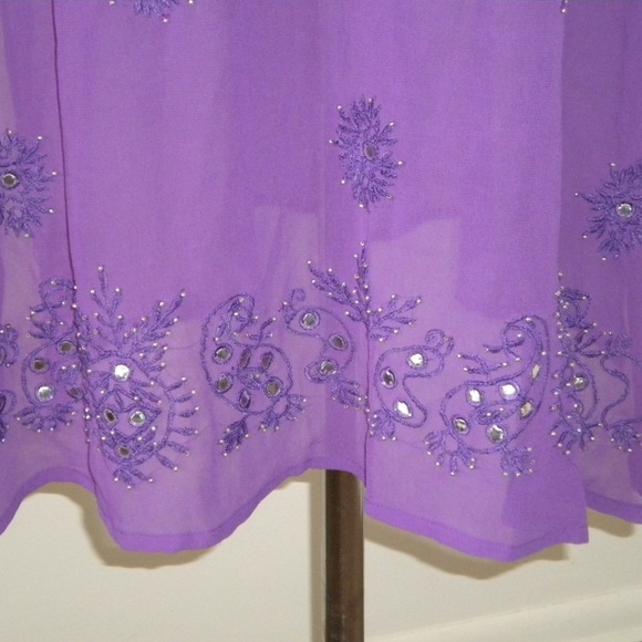 Sheer Purple Embroidered Swimsuit Long Coverup. F - Picture 4 of 8
